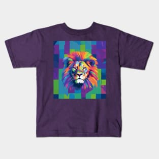 Lion's Majesty: Colorful Artwork with Geometric Background Kids T-Shirt